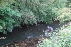 Evan, stagiaire au CPIE, en pleine prospection à l'aquascope