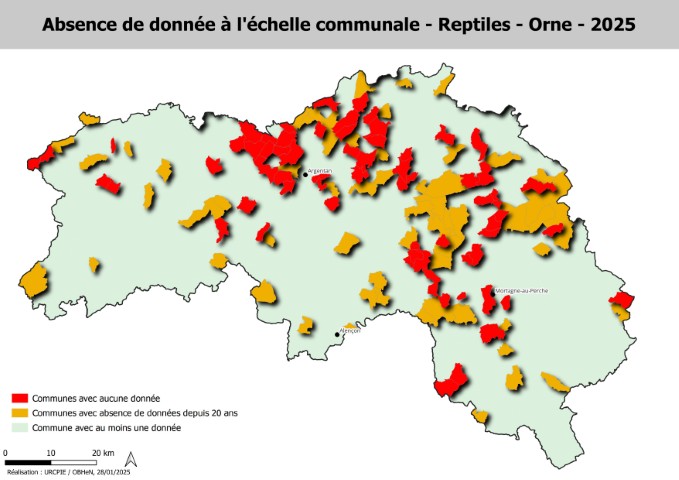 Carte 2 - Commune sans données Reptiles - Orne 2025 (Petit)